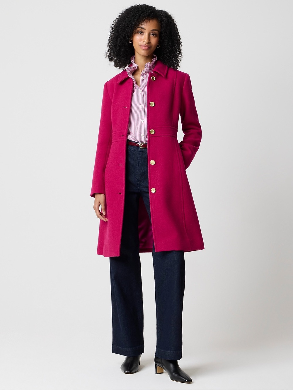 J. Crew Fuchsia Wool-Blend Button-Front Lady  Coat